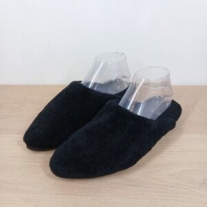 Eileen Fisher Slippers Women 9 Black Faux Fur Pointed Toe Slip On Mules